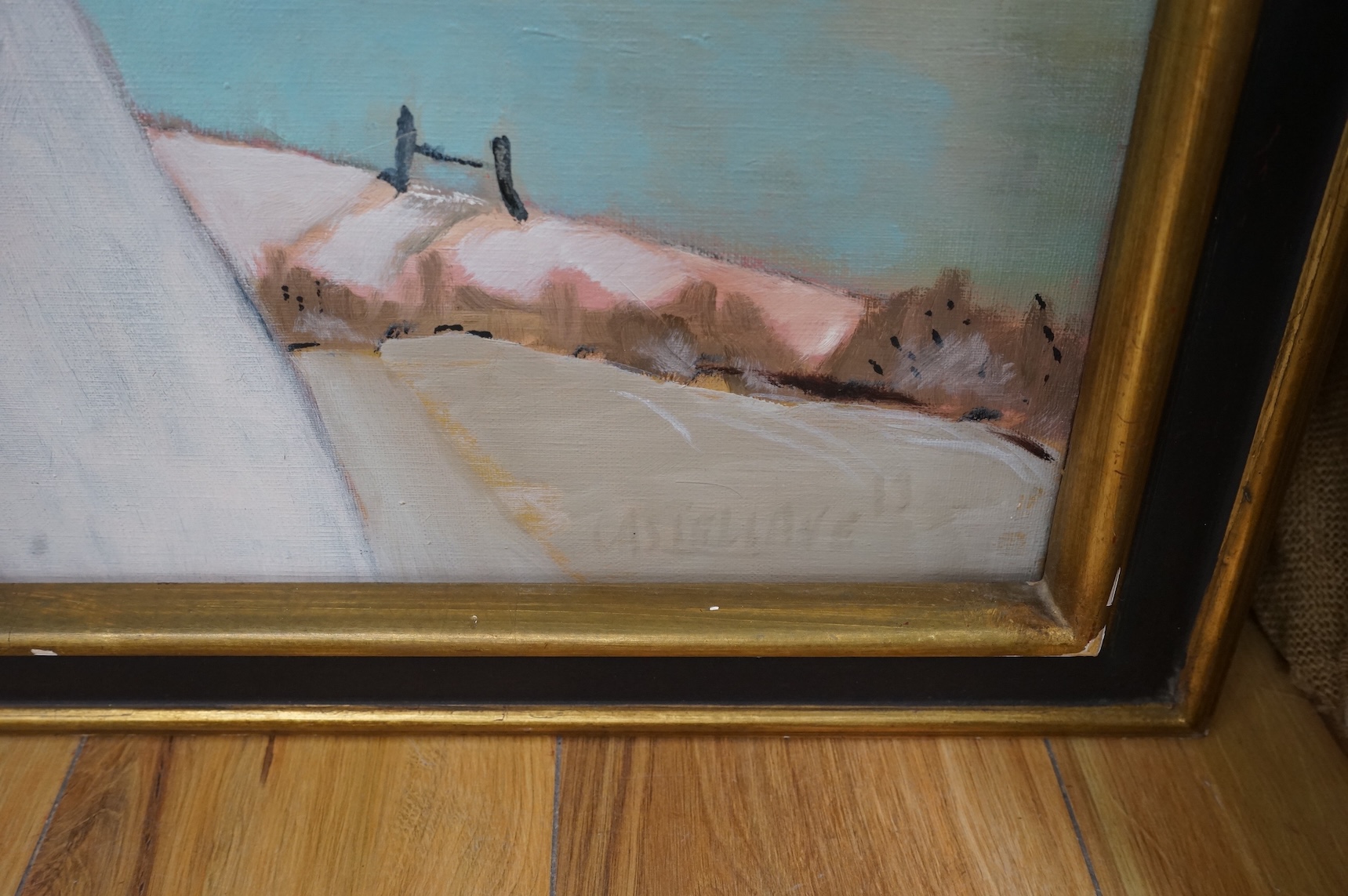 Castillaro, Study of two figures, oil on canvas, together with two portraits of Jackie Onassis, one signed Hohl and another dated 1.2.77, largest 90 x 71cm